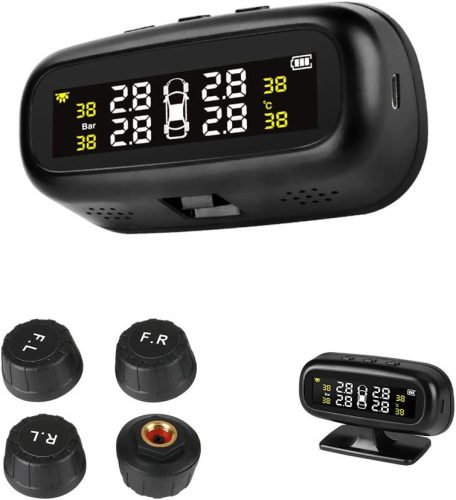 Jansite TPMS Napelemes Autós Gumiabroncsnyomás Ellenőrző Rendszer 4 Szenzorral