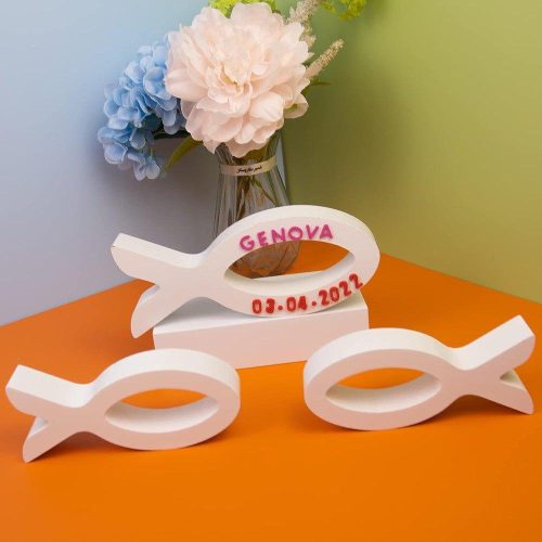Decorațiune de masă, mare, din lemn, alb-rozalie - Element unic de design interior
