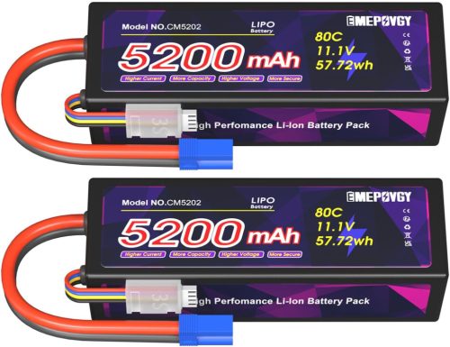 Acumulator RC EMEPOVGY 11.1V 5200mAh cu conector EC5, pachet de 2 bucăți