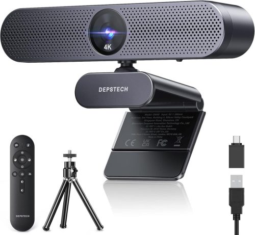 Cameră web DEPSTECH DW50 Pro 4K Ultra HD cu microfon, zoom 3x, senzor Sony, microfon dual cu anulare a zgomotului, telecomandă, focalizare automată PC, laptop, Ma